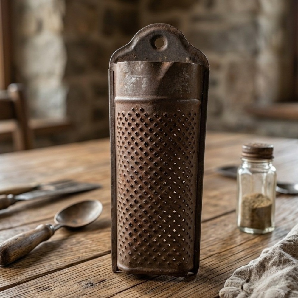 Antique Nutmeg Grater Wall Hanging Primitive Tin Spice Shredder Rustic Decor